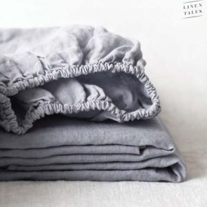 Světle šedé lněné elastické prostěradlo Linen Tales