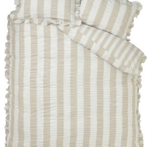 Béžové 3dílné povlečení na dvoulůžko 200x200 cm Seersucker Frill Stripe – Catherine Lansfield