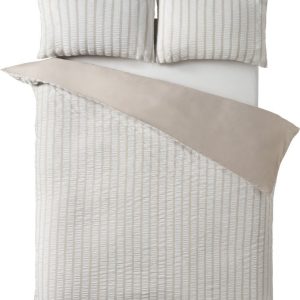 Béžové 3dílné povlečení na dvoulůžko 200x200 cm So Soft Seersucker Stripe – Catherine Lansfield