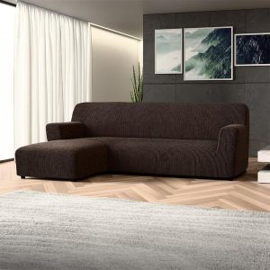 Bielastické potahy COSTINA tabáková sedačka s otomanem vlevo (š. 170 - 300 cm)