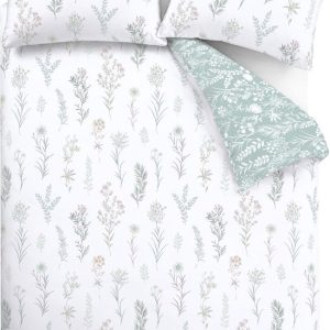 Bílé/zelené 3dílné povlečení na dvoulůžko/prodloužené z bavlněného perkálu 230x220 cm Wild Flowers – Bianca