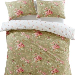 Bílo-zelené povlečení na jednolůžko 135x200 cm Penelope Floral – Catherine Lansfield