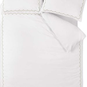 Bílo-zelené povlečení na jednolůžko 135x200 cm Scallop Border – Catherine Lansfield