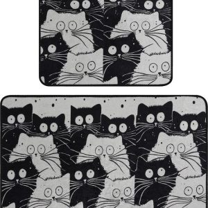 Černé/šedé koupelnové předložky v sadě 2 ks 60x100 cm White Cats – Foutastic