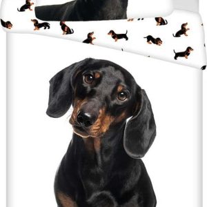 Černobílé bavlněné dětské povlečení na jednolůžko 140x200 cm Dachshund – Jerry Fabrics