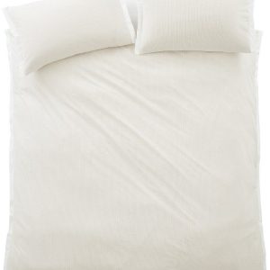 Krémové povlečení na jednolůžko z bavlněného perkálu 135x200 cm Seersucker Woven Stripe – Bianca