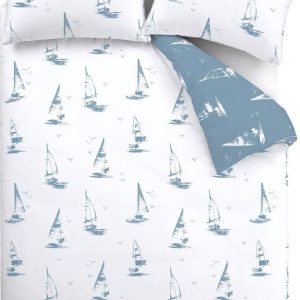 Modré 3dílné povlečení na dvoulůžko 200x200 cm Salcombe Boats – Catherine Lansfield