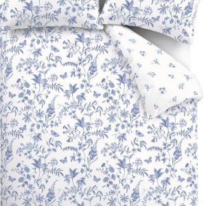 Modré 3dílné povlečení na dvoulůžko z bavlněného perkálu 200x200 cm Thea Floral – Bianca