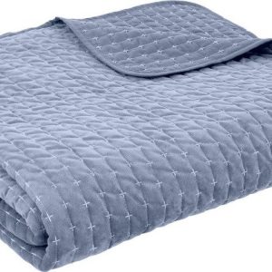 Modrý sametový prošívaný přehoz 240x260 cm Attica Velvet – Bianca