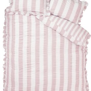 Růžové 3dílné povlečení na dvoulůžko 200x200 cm Seersucker Frill Stripe – Catherine Lansfield