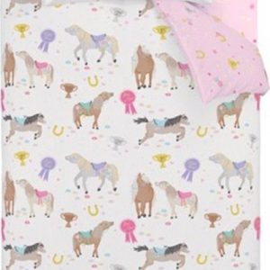 Růžové/krémové dětské povlečení na jednolůžko 135x200 cm Happy Horses – Catherine Lansfield