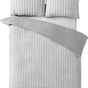 Šedé 3dílné povlečení na dvoulůžko 200x200 cm So Soft Seersucker Stripe – Catherine Lansfield