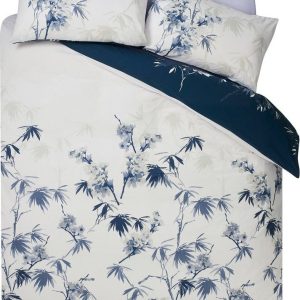 Tmavě modré/krémové povlečení na jednolůžko 135x200 cm Kyoto Floral – Catherine Lansfield