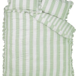 Zelené 3dílné povlečení na dvoulůžko 200x200 cm Seersucker Frill Stripe – Catherine Lansfield