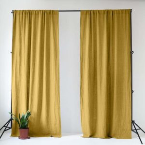 Žlutý lněný závěs 140x300 cm Lemon Curry – Linen Tales