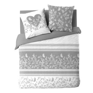 Bílé/šedé bavlněné povlečení na dvoulůžko 200x200 cm Annie – douceur d'intérieur