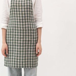 Lněná zástěra Forest Green Gingham – Linen Tales