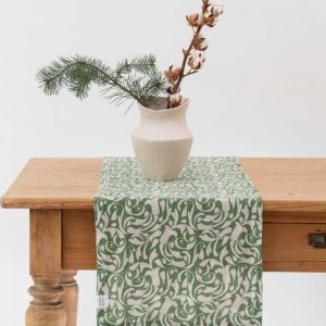 Lněný běhoun na stůl 40x200 cm Evergreen Damask – Linen Tales