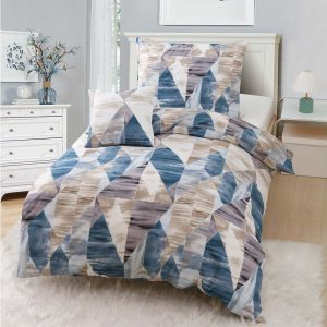 Modro-hnědé 3dílné povlečení na jednolůžko z mikrosaténu 140x200 cm Eden – JAHU collections