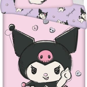 Růžové bavlněné dětské povlečení na jednolůžko 140x200 cm Hello Kitty "Kuromi" – Jerry Fabrics