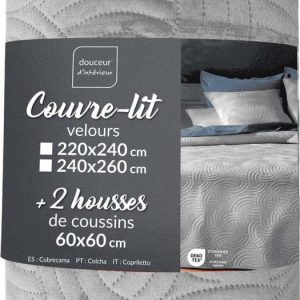 Šedý sametový set přehozu a povlaku na polštář 240x260 cm Solange – douceur d'intérieur