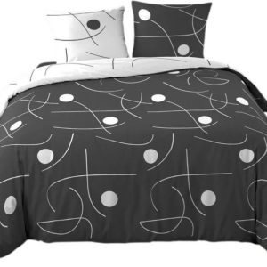 Bílé/tmavě šedé 3dílné povlečení na dvoulůžko/prodloužené z mikrovlákna 240x220 cm Sonate – douceur d'intérieur