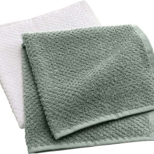 Bílé/zelené froté bavlněné ručníky v sadě 2 ks 50x50 cm Gourmet – douceur d'intérieur