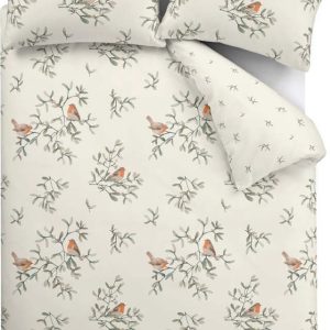 Krémové flanelové povlečení na jednolůžko 135x200 cm Mistletoe Robins – Catherine Lansfield