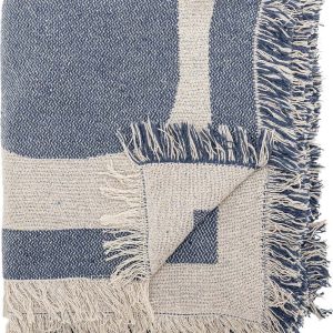 Modrá/béžová deka z recyklované bavlny 130x160 cm Ethan – Bloomingville