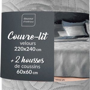 Šedý sametový set přehozu a povlaku na polštář 220x240 cm Solange – douceur d'intérieur