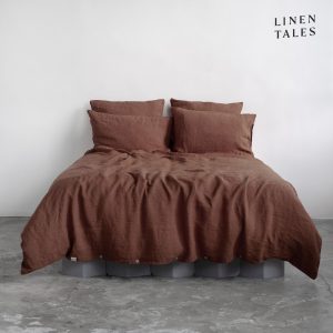 Tmavě hnědé lněné povlečení na jednolůžko 140x200 cm Chocolate – Linen Tales