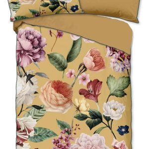 Žluté povlečení na jednolůžko z organické bavlny Descanso Flowery