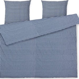 Bílo-tmavě modré prodloužené krepové povlečení na dvoulůžko 200x220 cm Bæk&Bølge – JUNA
