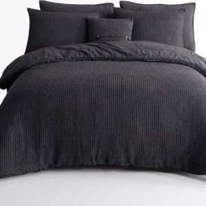 Antracitové povlečení na dvoulůžko/prodloužené z bavlny Renforcé 240x220 cm Waffle Striped – Mila Home Luxury