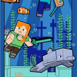 Modrá dětská osuška z mikrovlákna 70x140 cm Minecraft "Underwater Fun" – Jerry Fabrics