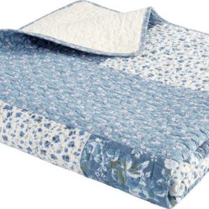 Modrý bavlněný prošívaný přehoz 220x230 cm Floral Patchwork – Bianca