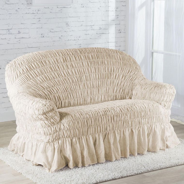 Napínací potahy s volánem FIORELA béžové rohová sedačka (š. 350 - 530 cm) - Obrázek 2