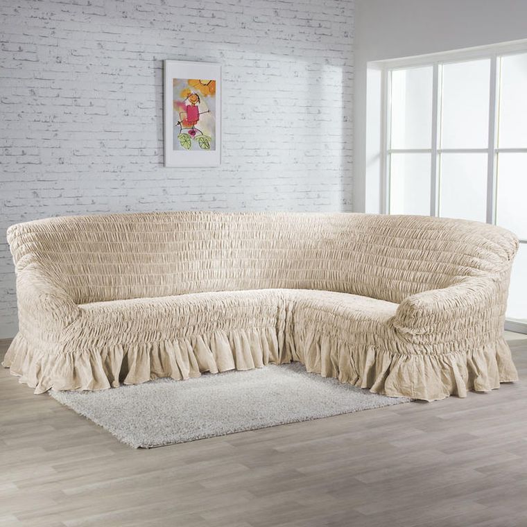 Napínací potahy s volánem FIORELA béžové trojkřeslo (š. 170 - 200 cm) - Obrázek 2