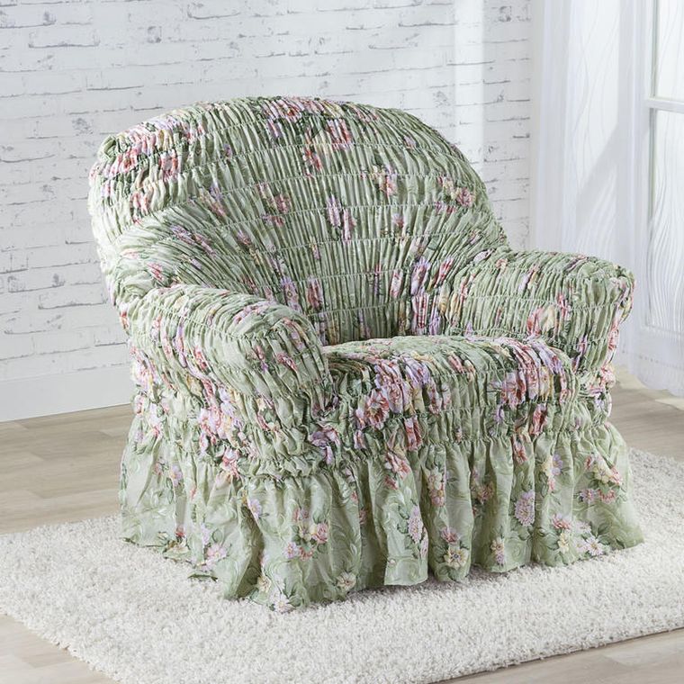 Napínací potahy s volánem FIORELA zelená rohová sedačka (š. 350 - 530 cm) - Obrázek 2