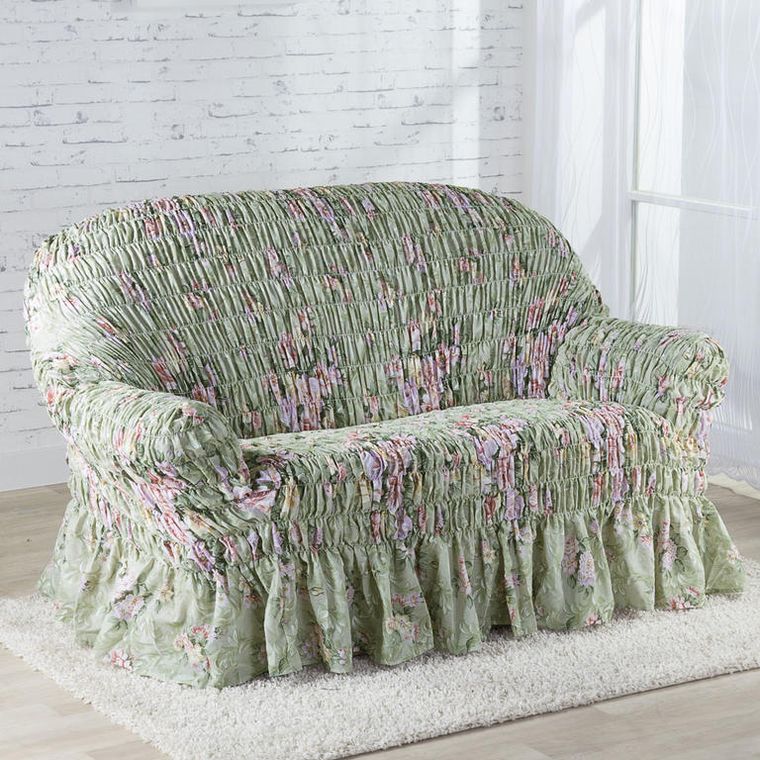 Napínací potahy s volánem FIORELA zelená rohová sedačka (š. 350 - 530 cm) - Obrázek 4