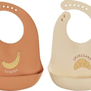 Oranžové/krémové silikonové bryndáky v sadě 2 ks Yummy – OYOY Mini