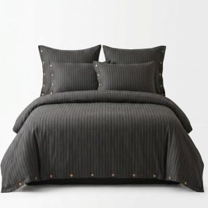 Tmavě šedé povlečení na jednolůžko z bavlny Renforcé 140x200 cm Como Striped – Mila Home Luxury