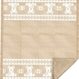 Béžová flanelová deka s vánočním motivem 130x160 cm XMAS – Tiseco Home Studio