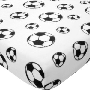 Bílé napínací fleecové dětské prostěradlo do postýlky 70x140 cm Football – Catherine Lansfield