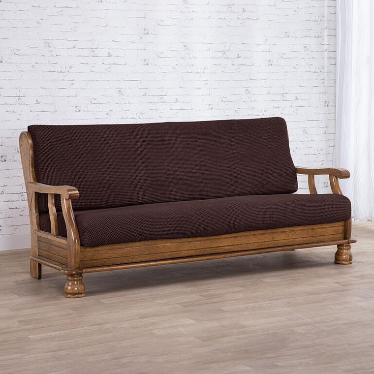 Super strečové potahy NIAGARA čokoládová trojkřeslo s dřevěnými rukojeťmi (š. 160 - 200 cm) - Obrázek 3