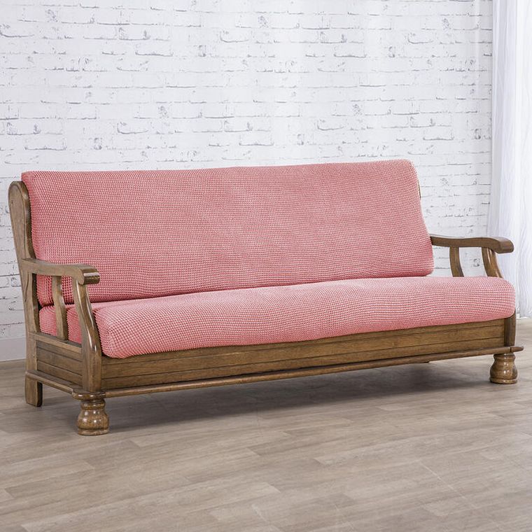 Super strečové potahy NIAGARA korálová dvojkřeslo s dřevěnými rukojeťmi (š. 130 - 160 cm) - Obrázek 4