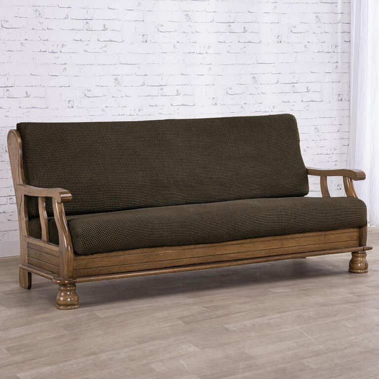 Super strečové potahy NIAGARA tabáková trojkřeslo s dřevěnými rukojeťmi (š. 160 - 200 cm) - Obrázek 2