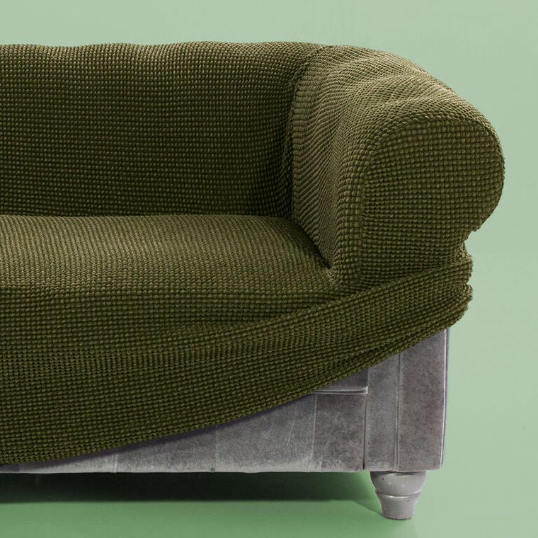 Super strečové potahy NIAGARA zelená trojkřeslo s dřevěnými rukojeťmi (š. 160 - 200 cm) - Obrázek 2