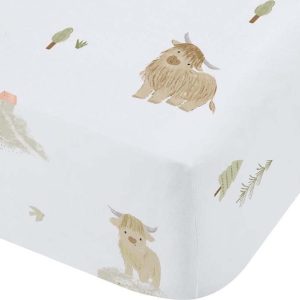Bílé napínací bavlněné dětské prostěradlo do postýlky 70x140 cm Mini Moo Cow – Bianca