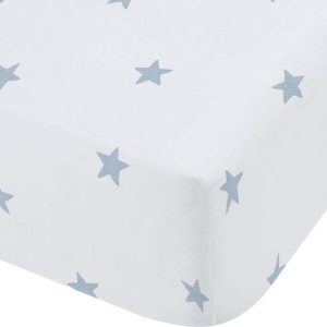 Bílé/modré napínací bavlněné dětské prostěradlo do postýlky 70x140 cm Mini Star & Stripes – Bianca